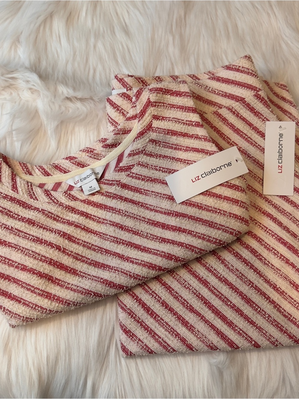 Liz Claiborne Cream and Red Striped Skirt Set